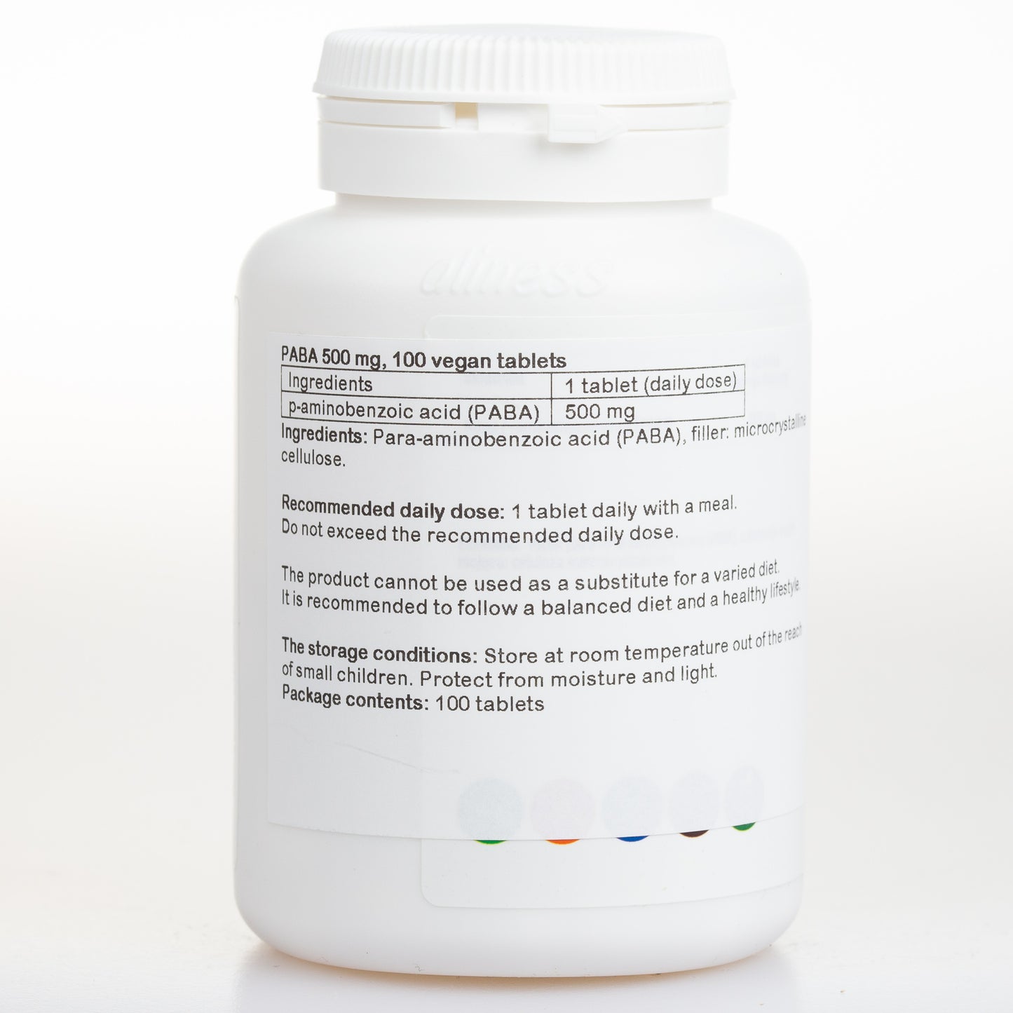 Vitamin B10, PABA 500 mg, 100 vegan tablets