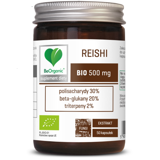 BeOrganic, ekstrakt Reishi BIO 30/20/2 500mg (Ganoderma lucidum)