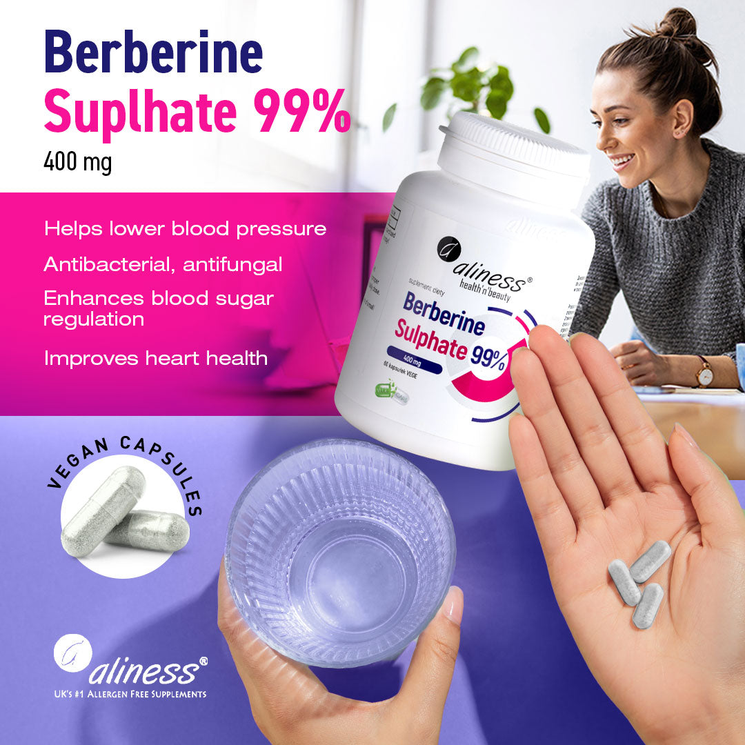 Aliness Berberyna, Berberine Sulphate 98% 400 mg, 60 kapsułek vege, PCOS