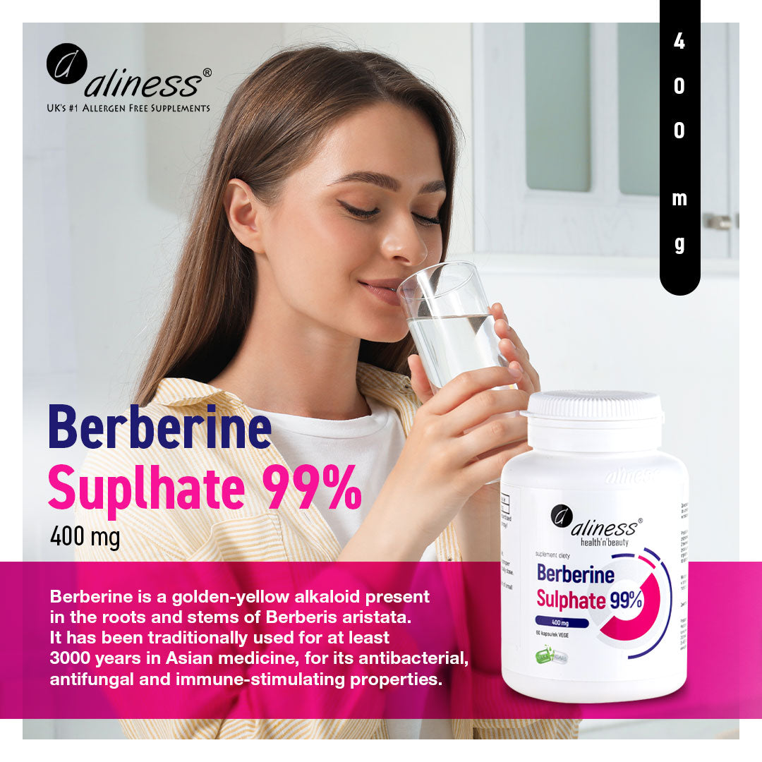 Aliness Berberyna, Berberine Sulphate 98% 400 mg, 60 kapsułek vege, PCOS