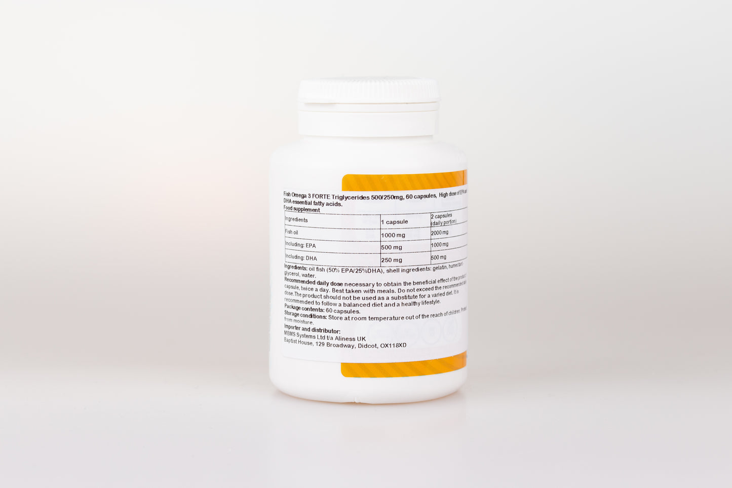 Fish Omega 3 FORTE Triglycerides 500mg EPA / 250mg DHA, 60 capsules, High dose of EPA and DHA essential fatty acids