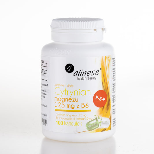 Magnesium Citrate 125mg with Vitamin B6 (P-5-P), 100 vegan capsules