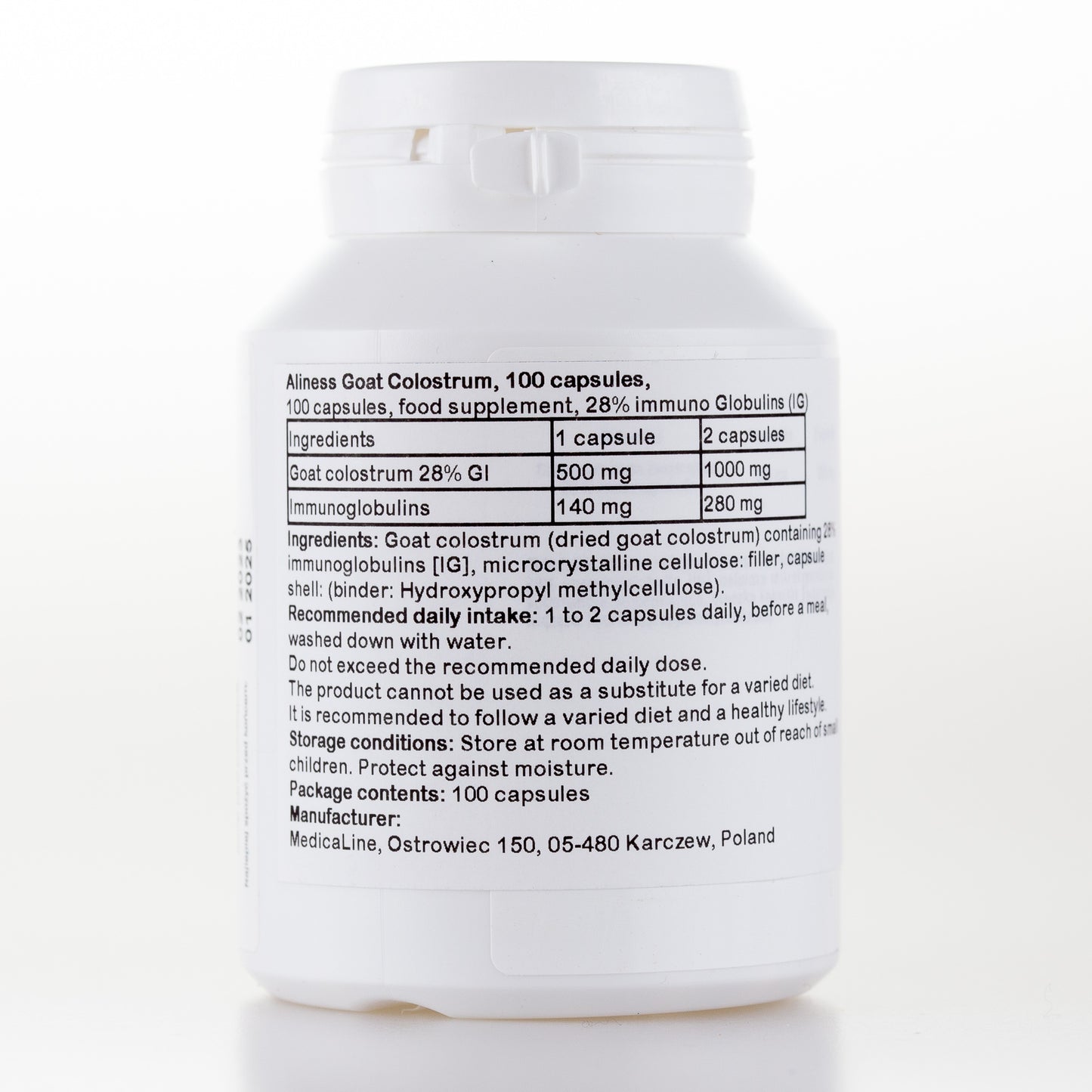 Aliness Colostrum Kozie IG 28% 500mg, 100 kapsułek