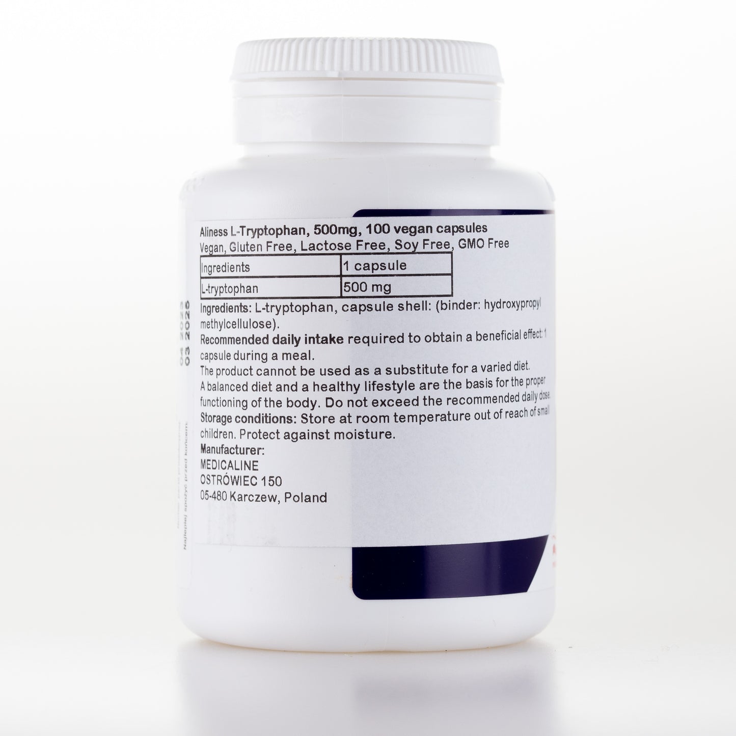 L-Tryptophan 500mg, 100 vegan capsules