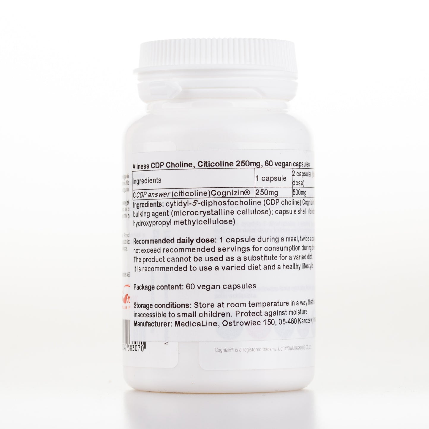 CDP Choline, Citicoline 250mg, 60 vegan capsules, Nootropics