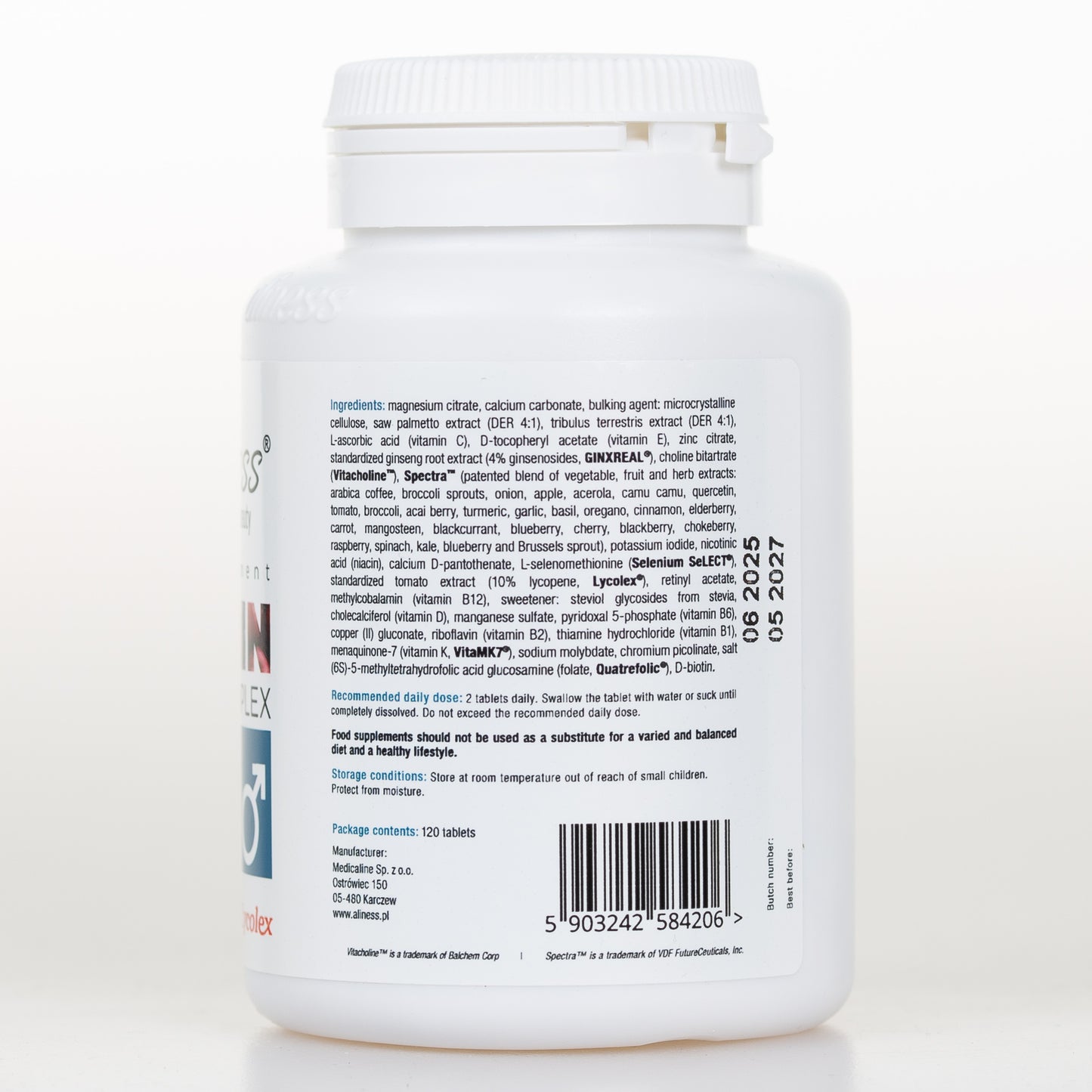 Aliness Premium Vitamin Complex dla mężczyzn, 120 tabletek