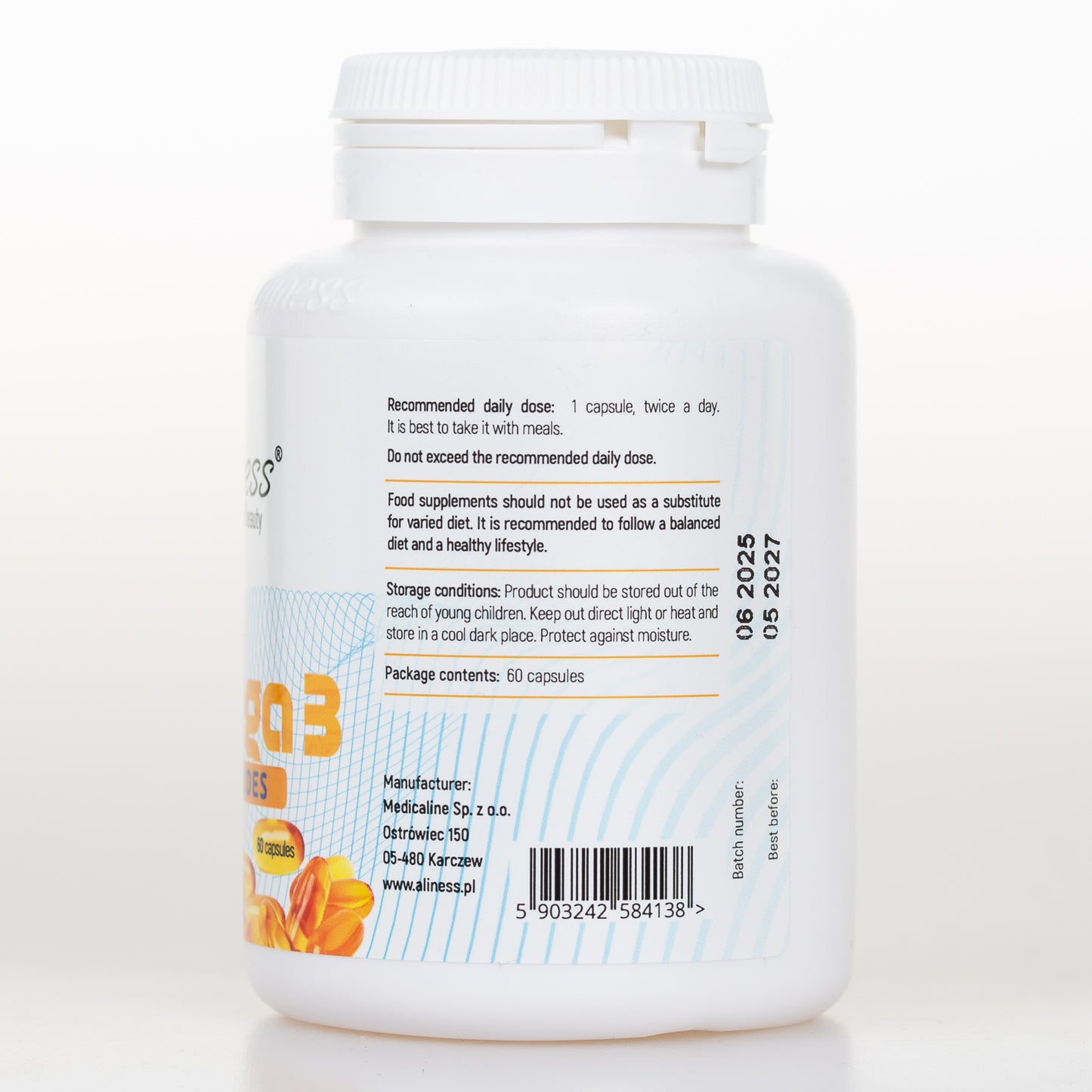 Fish Omega 3 FORTE Triglycerides 500mg EPA / 250mg DHA, 60 capsules, High dose of EPA and DHA essential fatty acids
