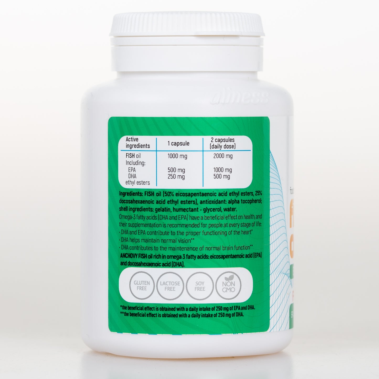 Fish Omega 3 FORTE Ethyl Esters 500mg EPA / 250mg DHA, 60 capsules, High dose of EPA and DHA essential fatty acids