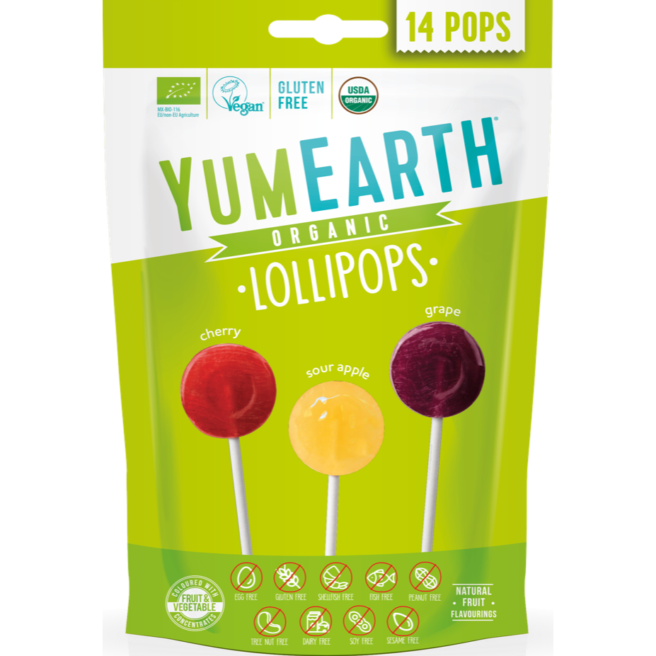 YumEarth Organic Sour Fruit Lollipops, Eco pops for toddlers, 14 pack