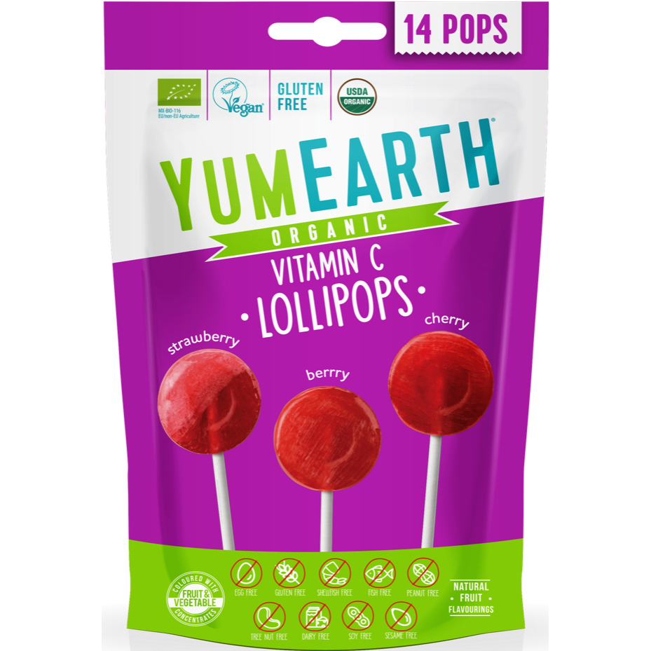 YumEarth Organic Vitamin C lollipops, Eco pops for toddlers, 14 pack