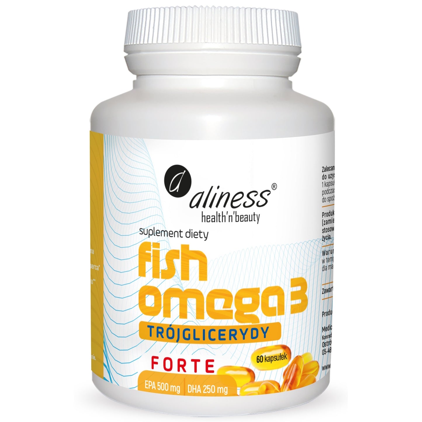 Fish Omega 3 FORTE Triglycerides 500mg EPA / 250mg DHA, 60 capsules, High dose of EPA and DHA essential fatty acids