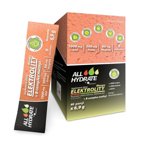 ALLHydrate, Elektrolity STICK Mango + B complex methyl, 40 sachets of 4.8 g each