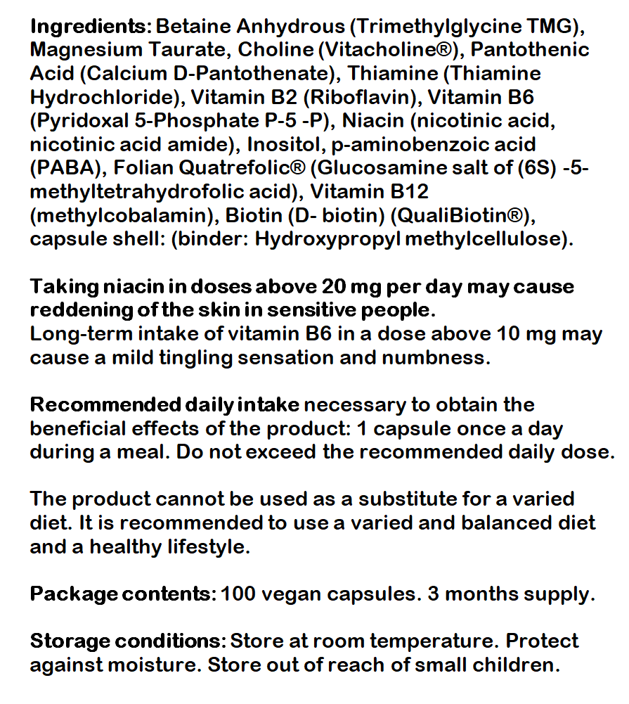 Methyl B Complex, 100 capsules, 3 months supply, Methyl TMG Plus + Biotin + Folate