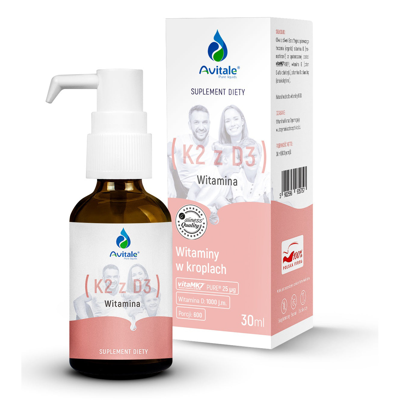 Avitale K2 z D3, 30 ml (600 porcji), witaminy w kroplach