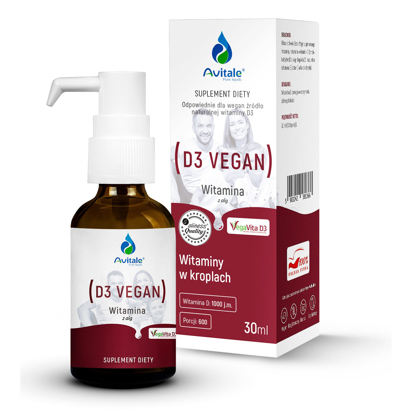 Avitale Naturalna Witamina D3 VEGAN 1000 j.m., 30 ml (600 porcji)