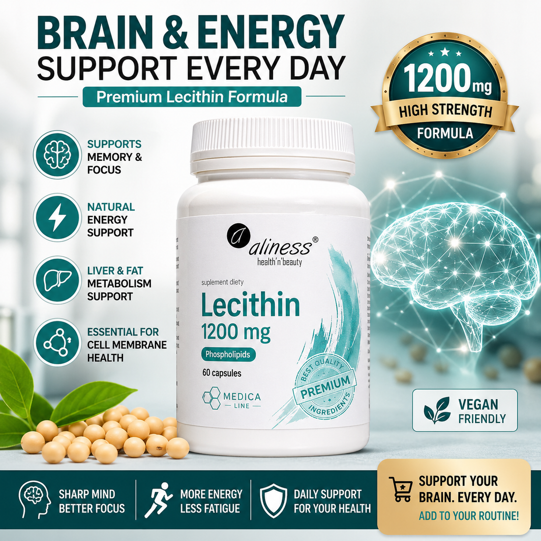 Aliness Lecithin 1200 mg – Brain, Energy & Focus Support in One Daily Capsule