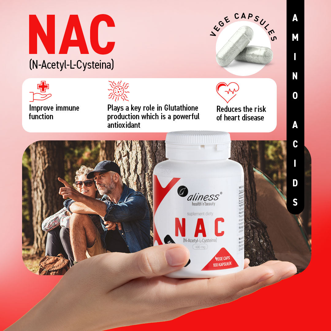 Aliness NAC kapsułki 490mg N-Acetyl-L-Cysteina, 100 kapsułek wegańskich
