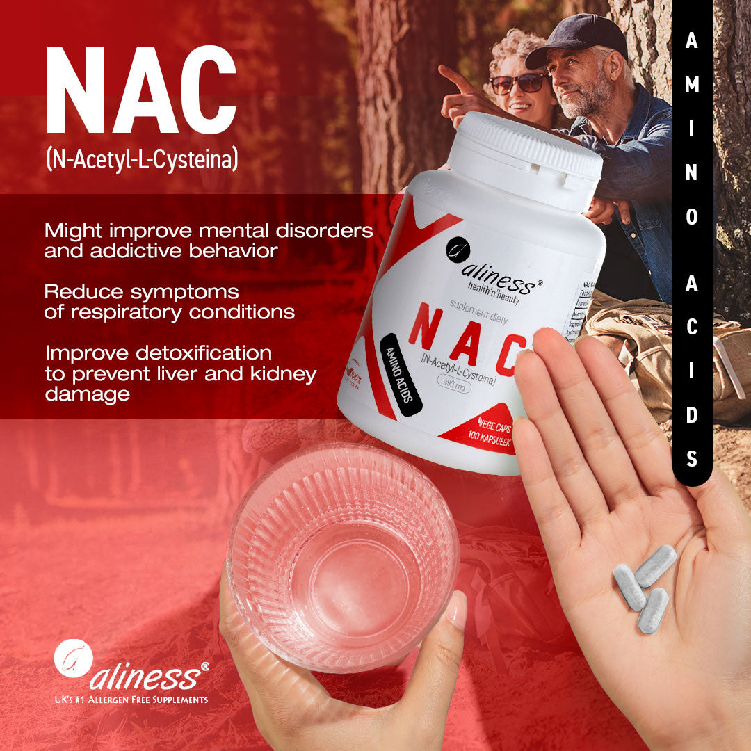Aliness NAC kapsułki 490mg N-Acetyl-L-Cysteina, 100 kapsułek wegańskich