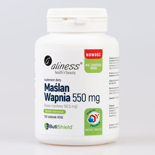 100 wegańskich tabletek maślanu wapnia 550 mg (192,5 mg kwasu masłowego), korzyści i łagodzenie objawów IBS, zapobieganie nieszczelności jelit