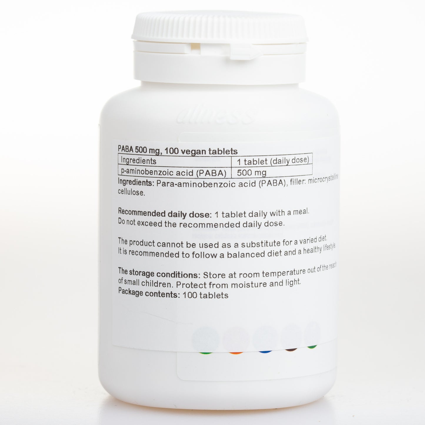 Witamina B10, PABA 500 mg, 100 wegańskich tabletek