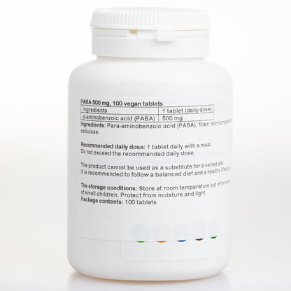 PABA Vitamin B10, PABA 500 mg, 100 vegan tablets