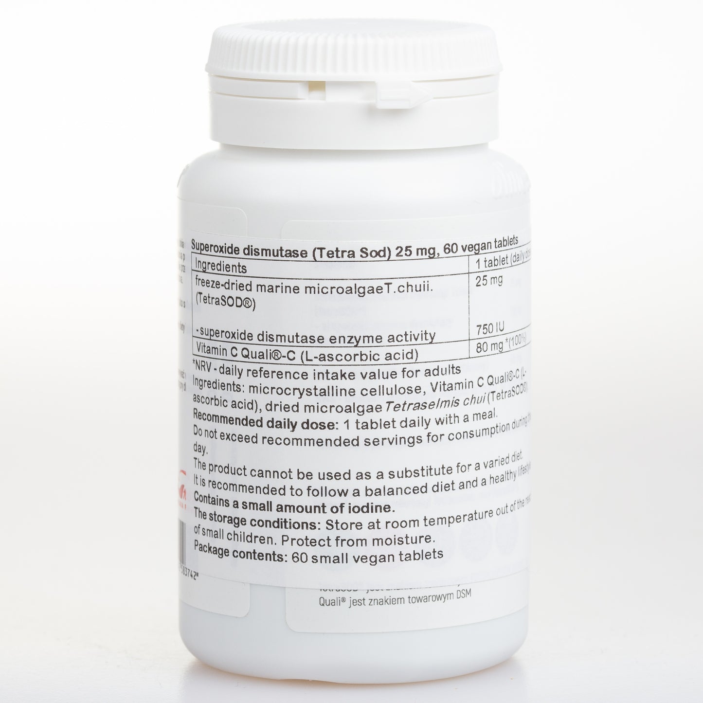 Dysmutaza ponadtlenkowa (Tetra Sod) 25 mg, 60 tabletek wegańskich