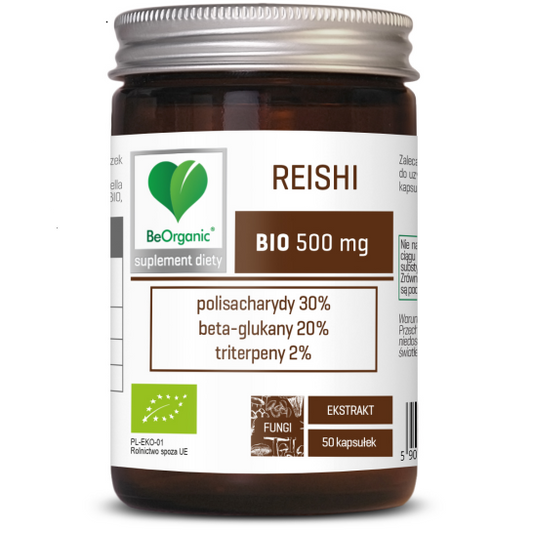 BeOrganic, ekstrakt Reishi BIO 30/20/2 500mg (Ganoderma lucidum)