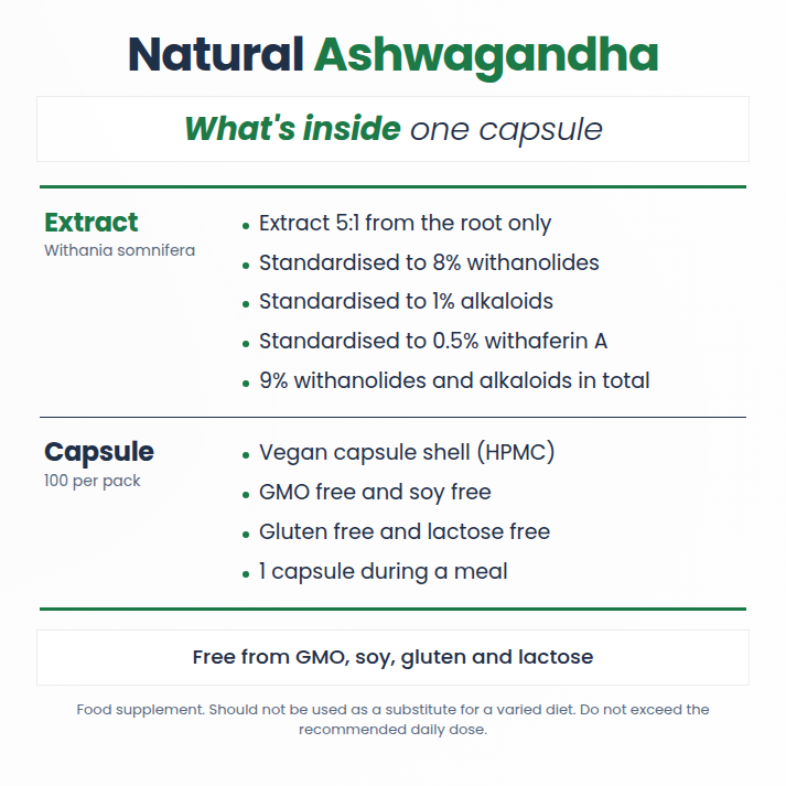 Aliness Naturalna Ashwagandha 580 mg 9%, 100 wegańskich kapsułek