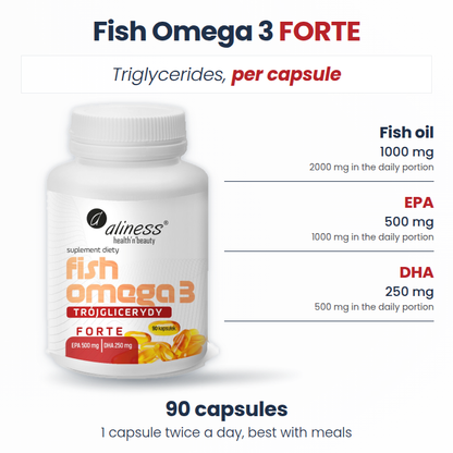 Fish Omega 3 FORTE Triglycerides 500mg EPA / 250mg DHA, High dose of EPA and DHA essential fatty acids