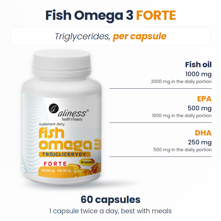 Fish Omega 3 FORTE Triglycerides 500mg EPA / 250mg DHA, High dose of EPA and DHA essential fatty acids