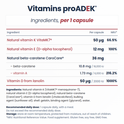 Pro ADEK®, vitamins A, D, E, K, fat soluble vitamins, 60 capsules, DAKE, D3, K2 MK7