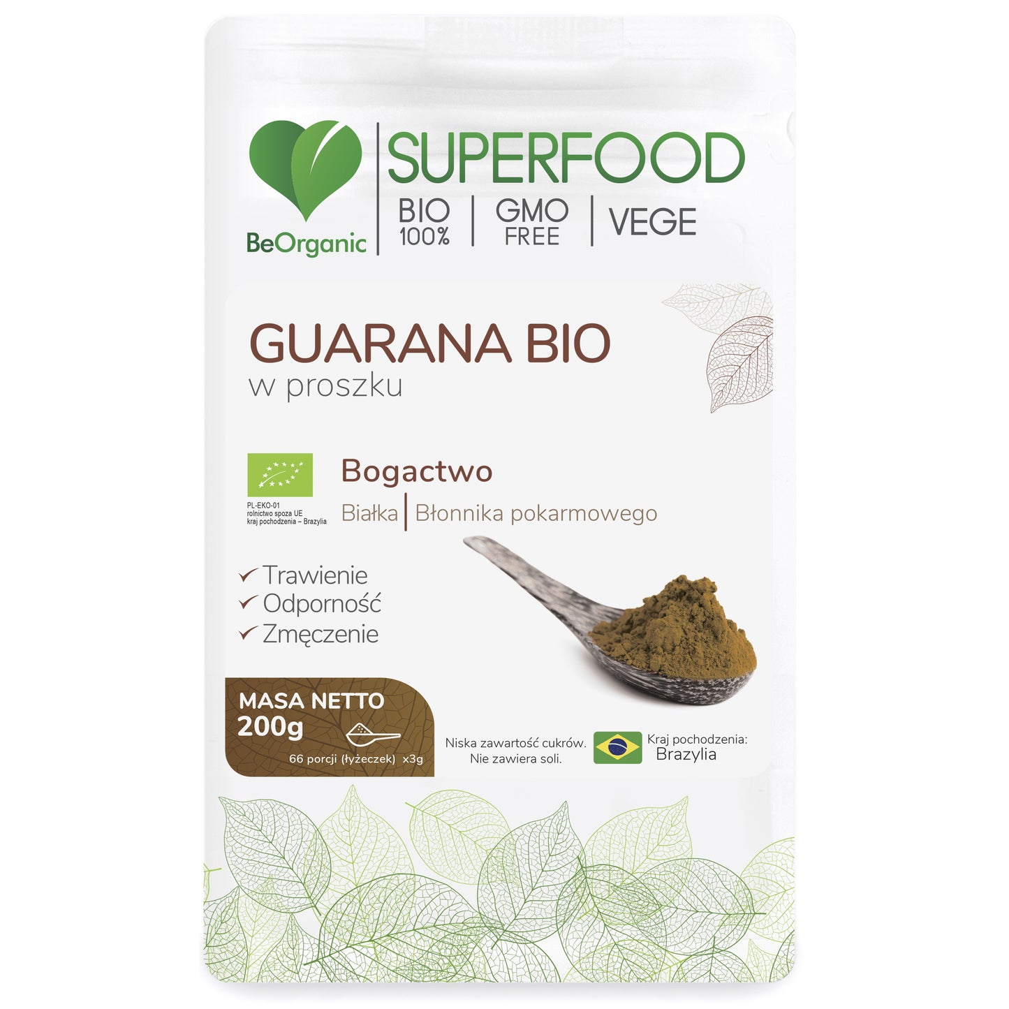 BeOrganic Organiczna guarana w proszku, 200g