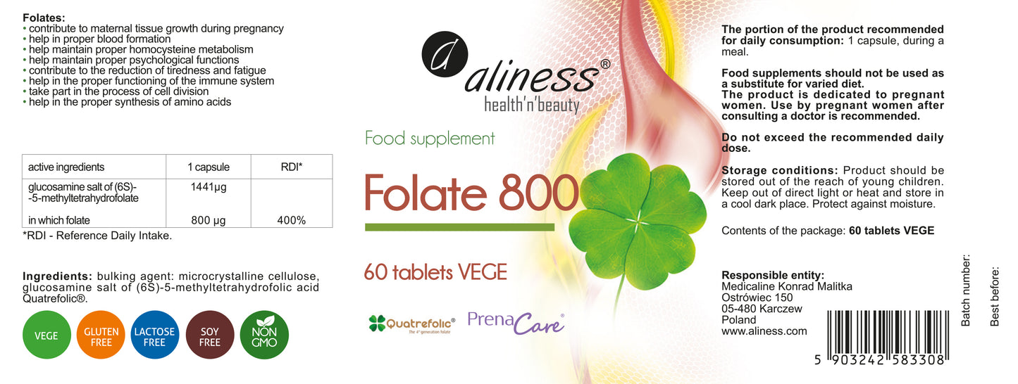 Folate for pregnant women, 800µg, 60 vegan tablets