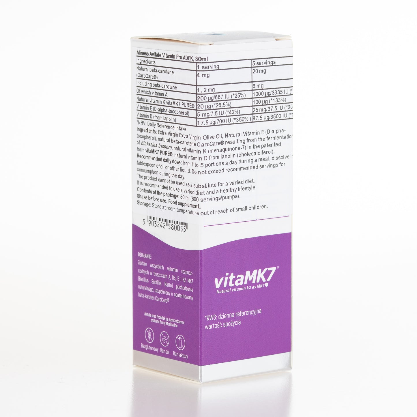 Avitale Witamina Pro ADEK® w kroplach, 30 ml, Aliness, Witamina A, D, E, K