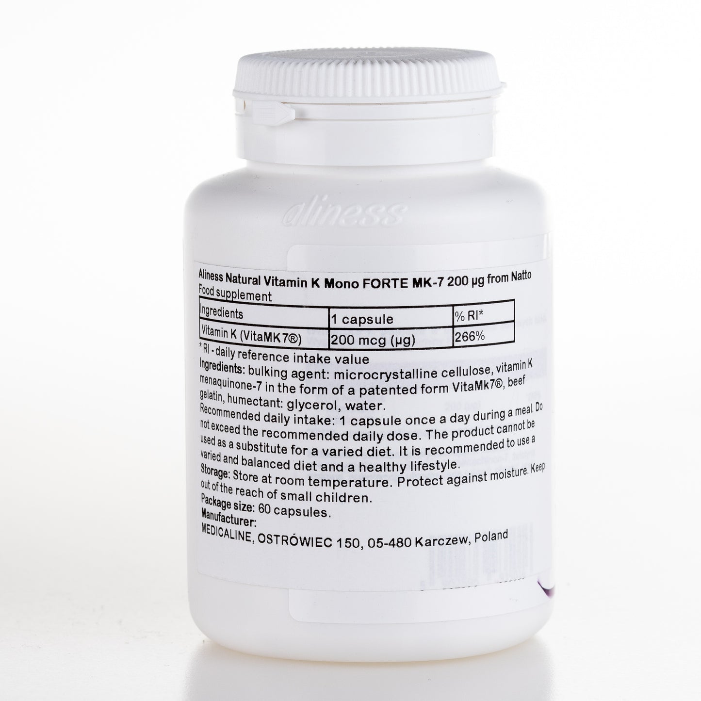 Vitamin K2 MK-7 FORTE 200mcg (200μg) from Natto, 60 capsules, 2 months supply