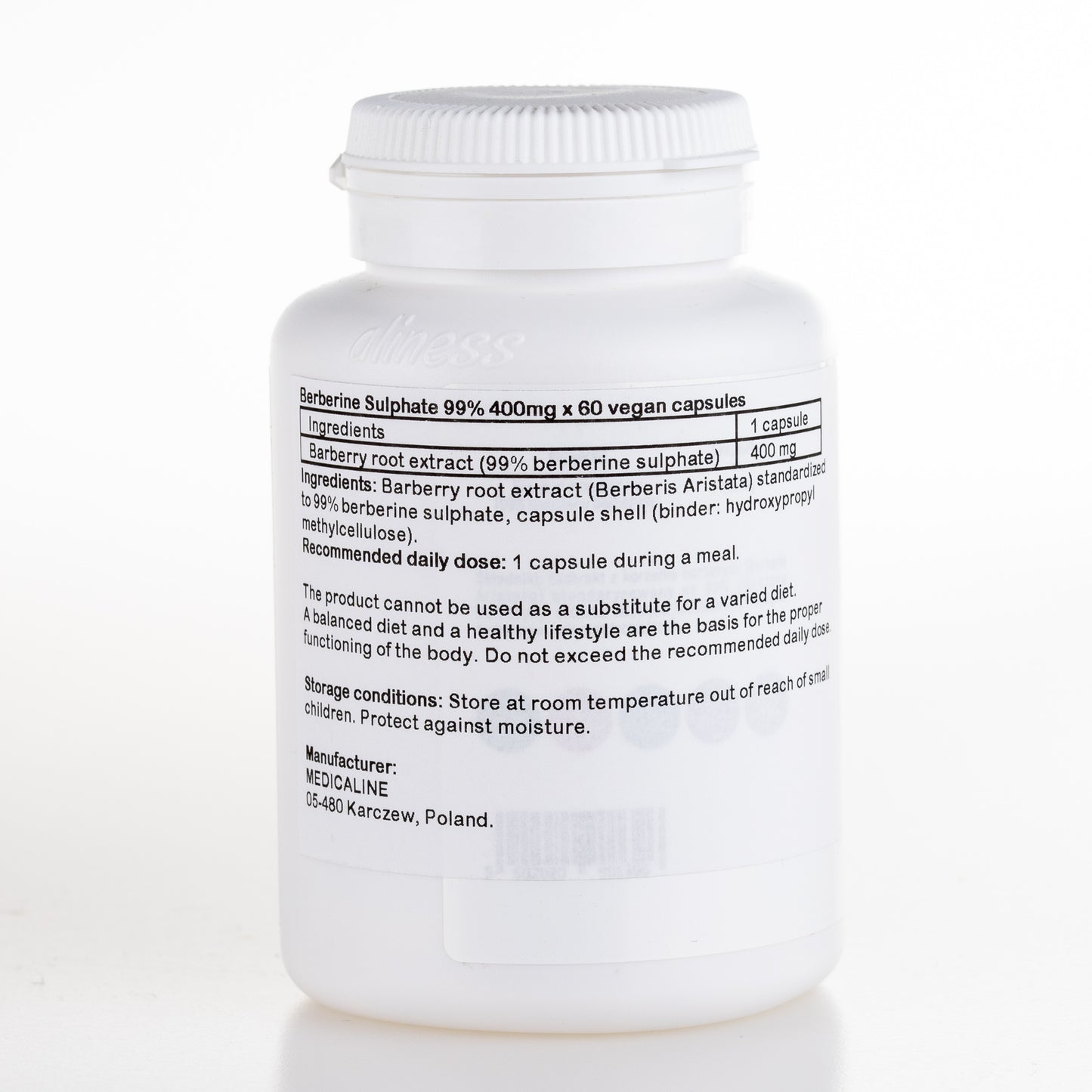 Berberine Sulphate 99% 400mg, 60 vegan capsules, Candida and thrush cleanse, PCOS