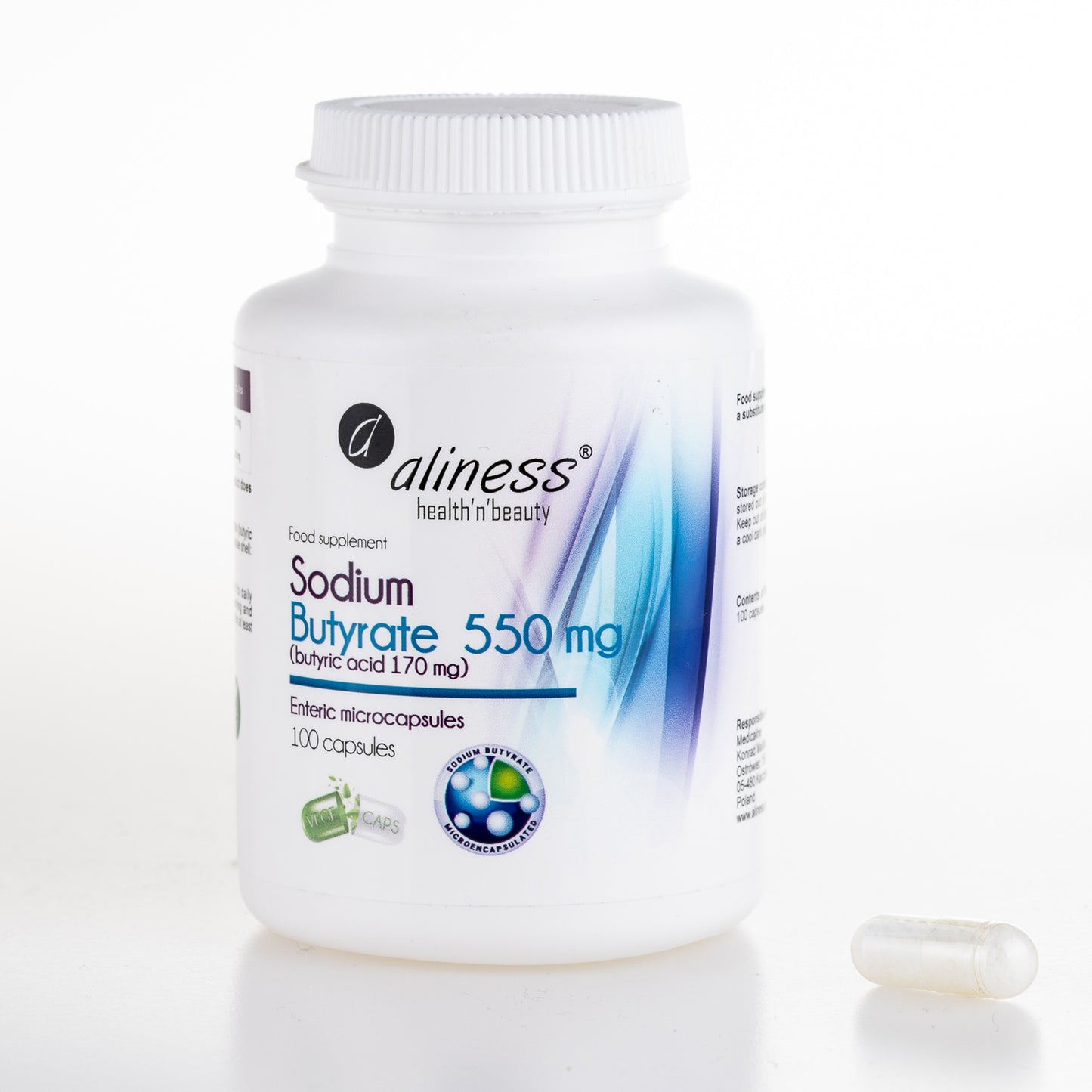 Aliness Maślan Sodu 550 mg (Kwas masłowy 170 mg), 100 kapsułek vege