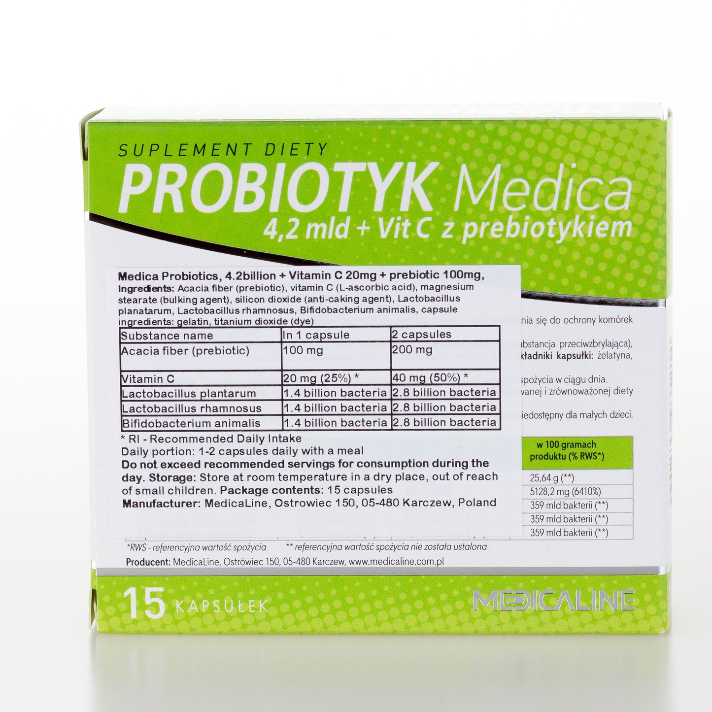 Medica Probiotics, 4.2billion + Vitamin C 20mg + prebiotic 100mg, Medicaline (Aliness)