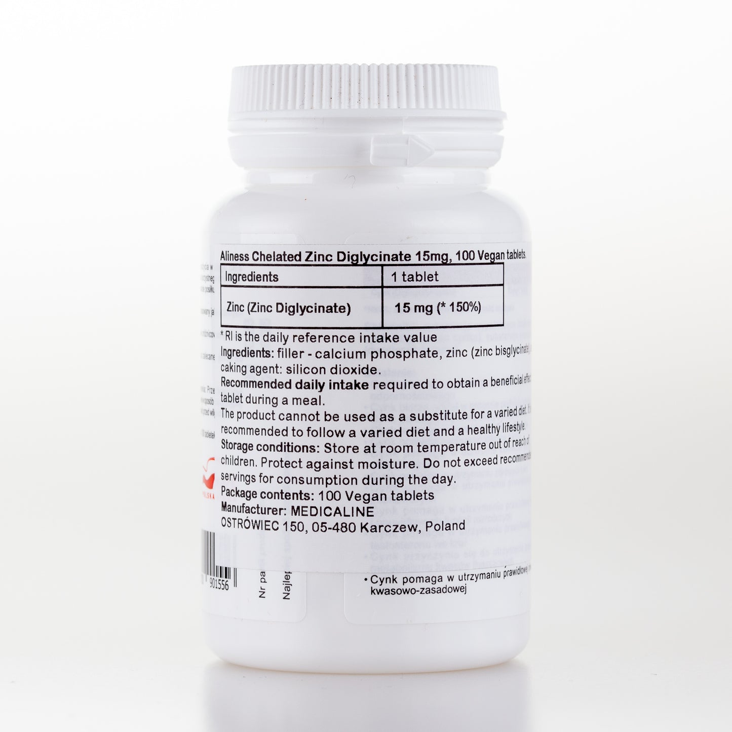 Aliness Cynk chelatowany 15mg, 100 tabletek vege