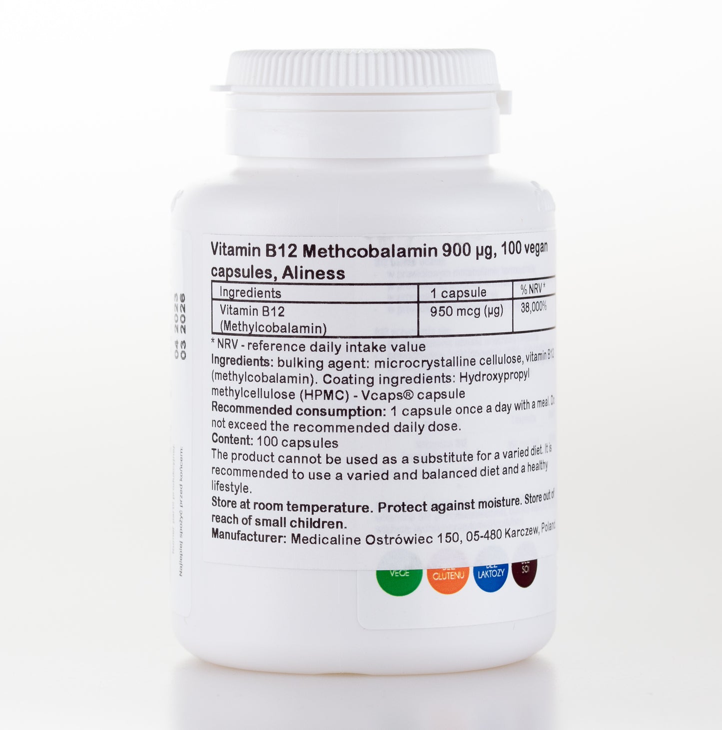 Vitamin B12 Methcobalamin 900 µg, 100 vegan capsules