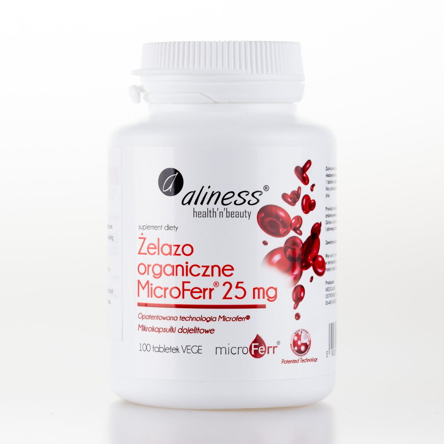Aliness Żelazo organiczne MicroFerr® 25mg, 100 tabletek