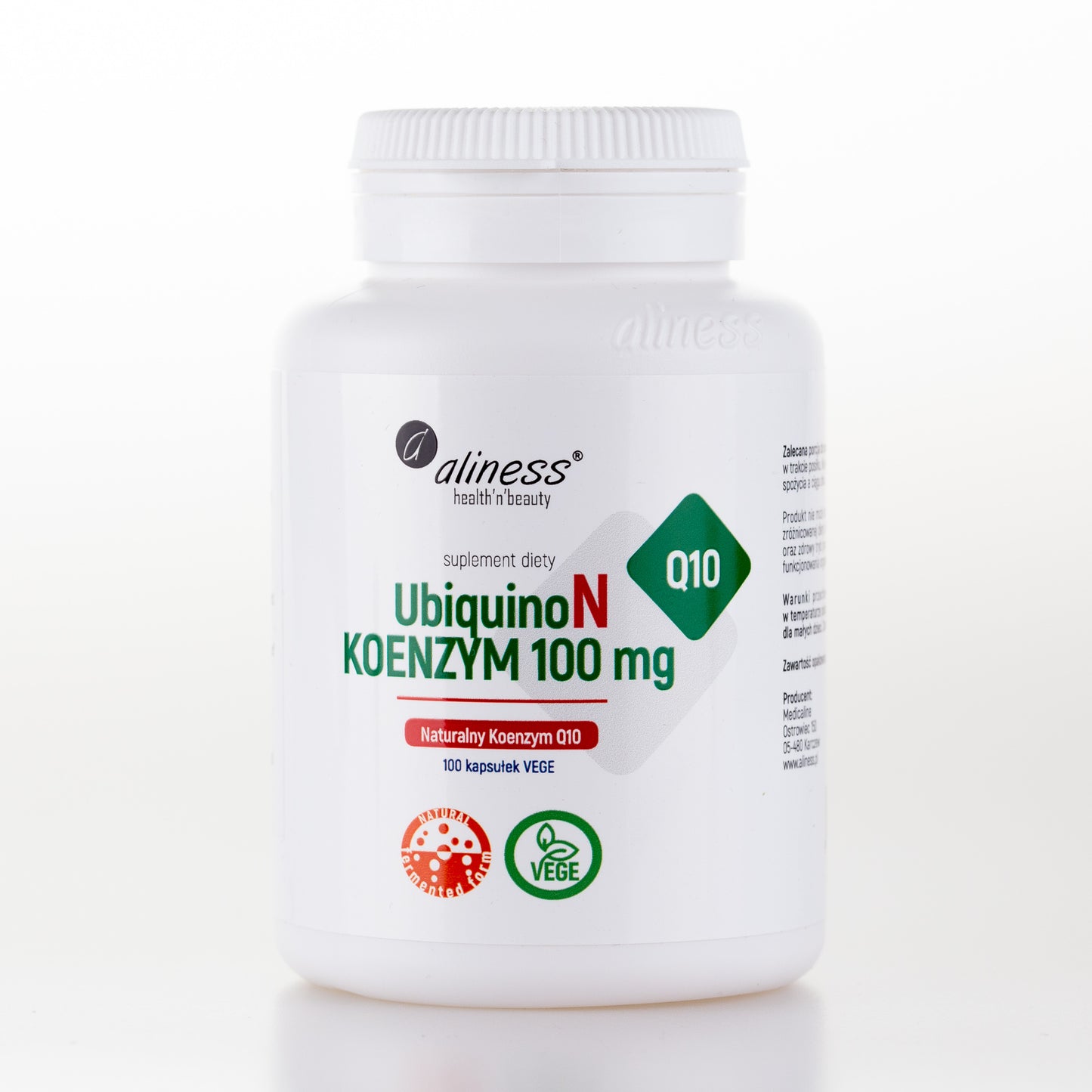 Aliness UbiquinoN Naturalny KOENZYM Q10 100mg, 100 kapsułek vege