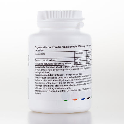 Organic silica from bamboo shoots 150 mg, 100 vegan capsules