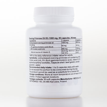 Aliness Olej z nasion wiesiołka 9% 1000 mg, 90 kapsułek
