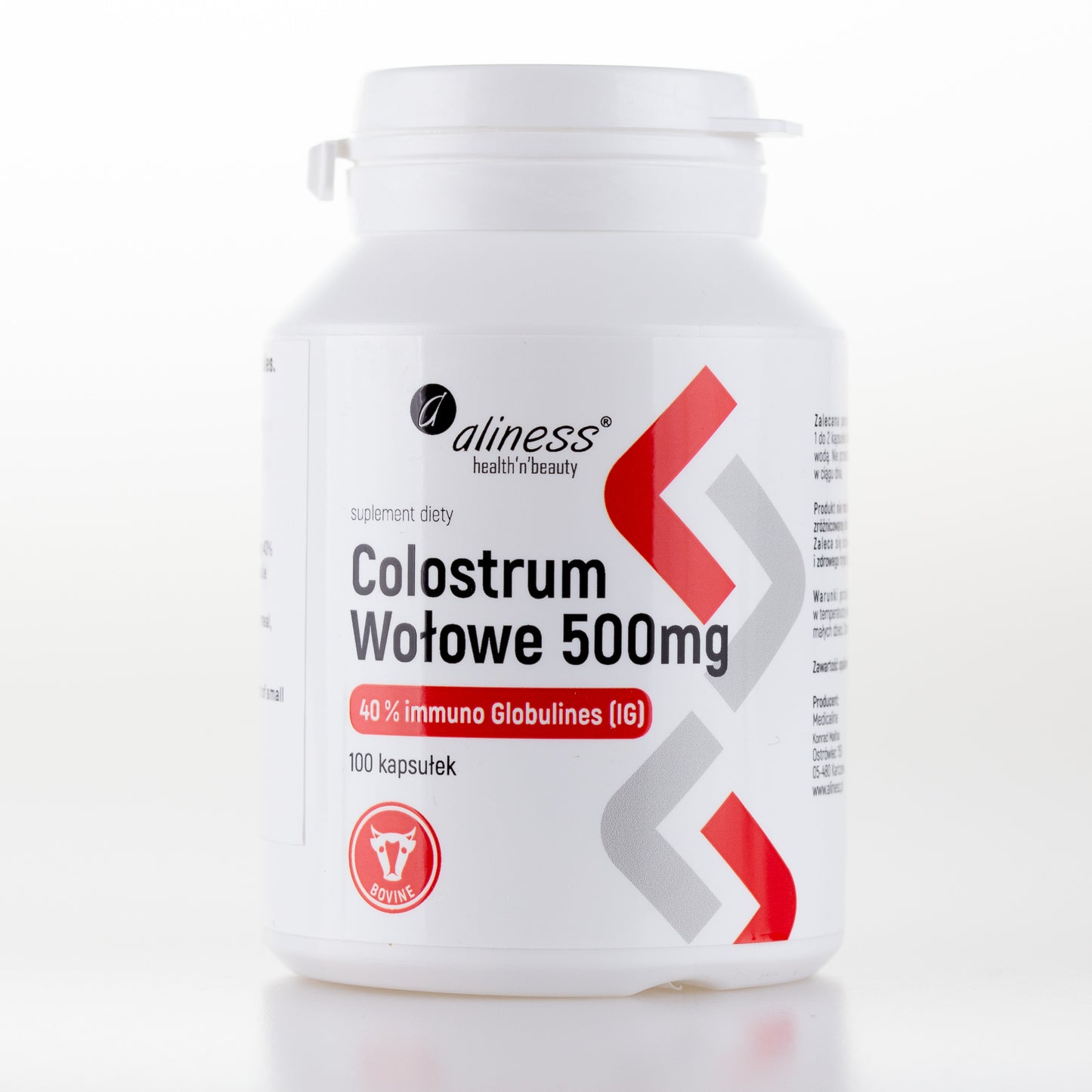 Aliness Colostrum Wołowe IG 40% 500 mg, 100 kapsułek
