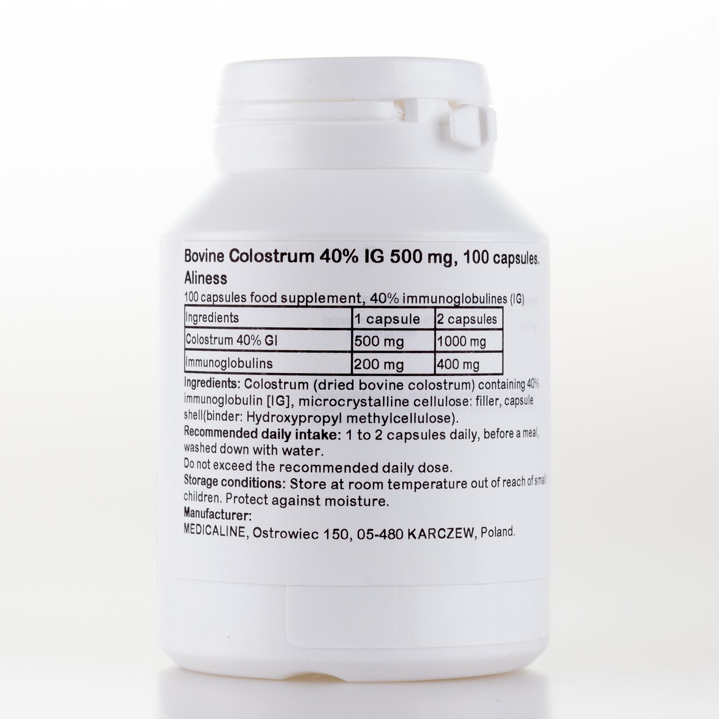 Bovine Colostrum 40% IG  500 mg, 100 capsules