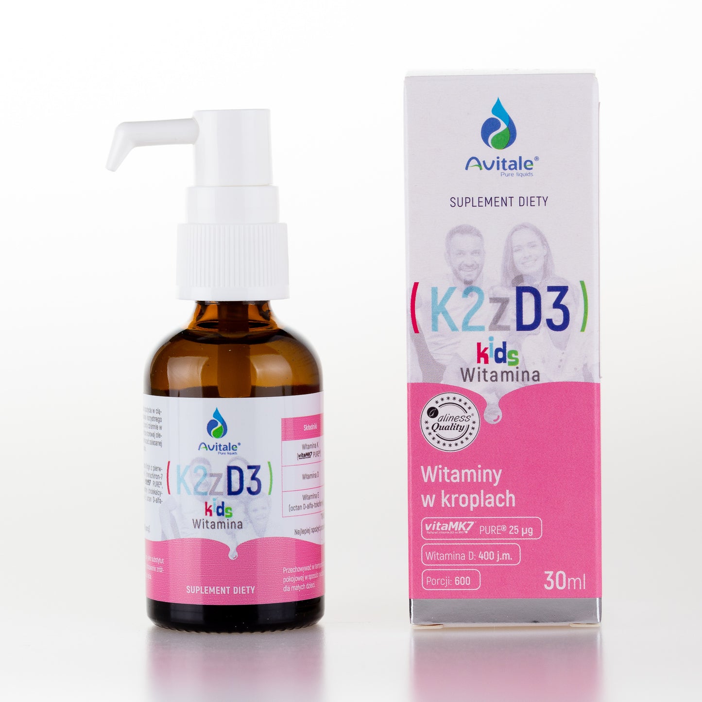 Avitale K2 z D3 KIDS x 30 ml (600 porcji) witaminy w kroplach dla dzieci