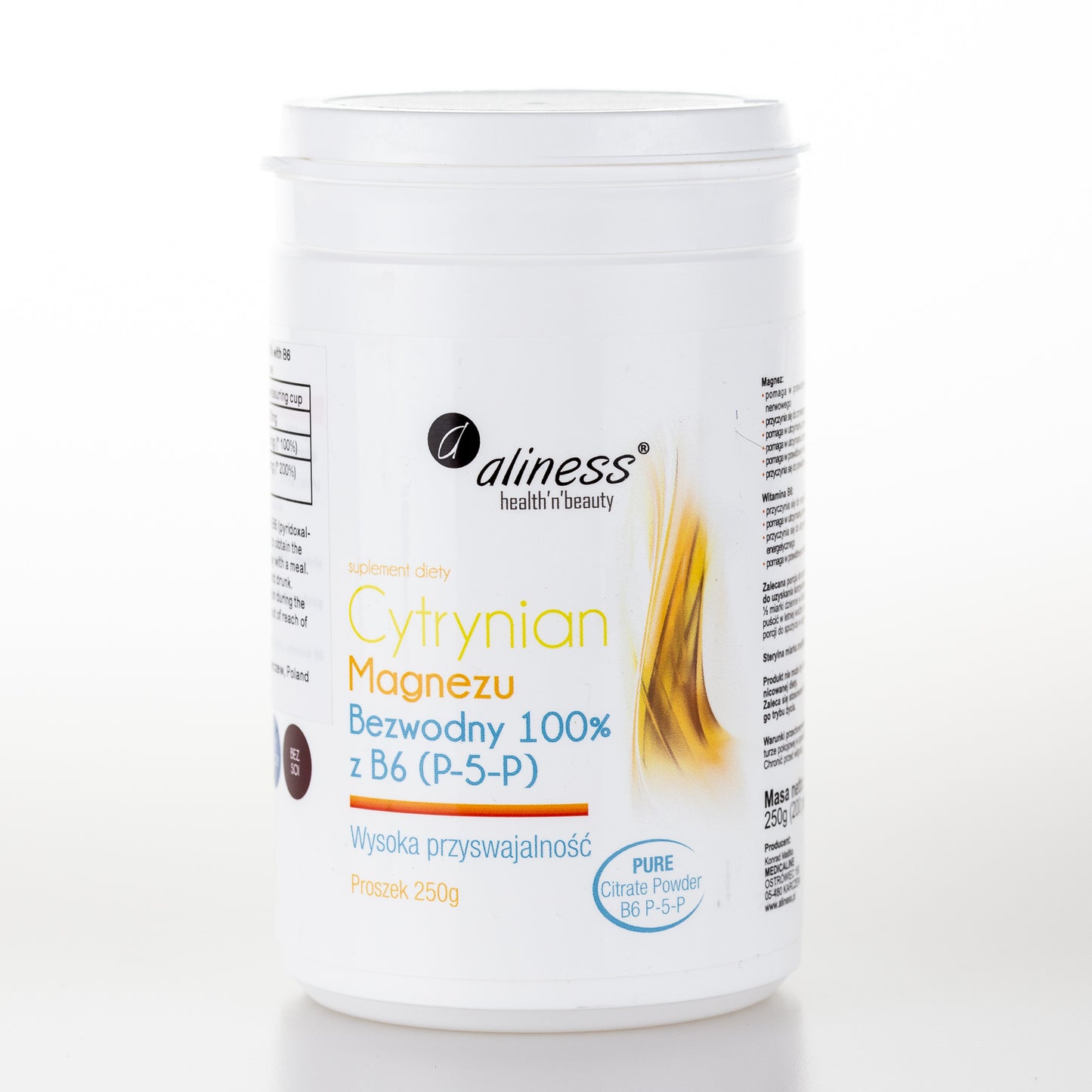 Aliness Cytrynian Magnezu Bezwodny z Witaminą B6 (P-5-P), proszek 250g