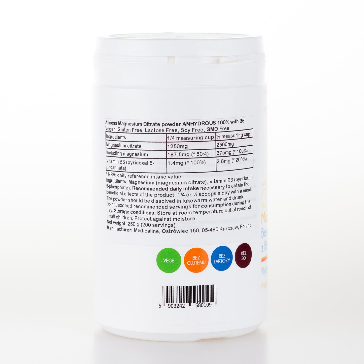 Magnesium Citrate Anhydrous Powder with Vitamin B6 (P-5-P), 250g