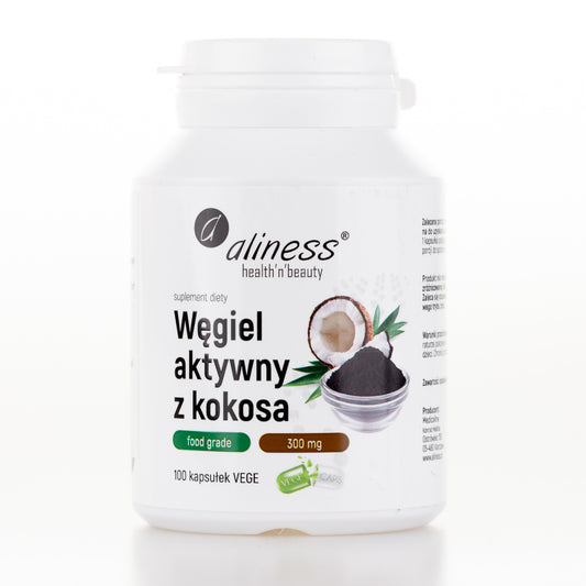 Aliness Węgiel aktywny z kokosa Food Grade 300 mg, 100 kapsułek vege